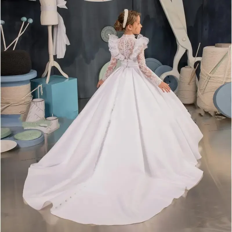 Children Bridemaid Mermaid Wedding Dresses For Kids Long Gowns Flower Girl Lace Dress Girls Party Elegant White Frocks