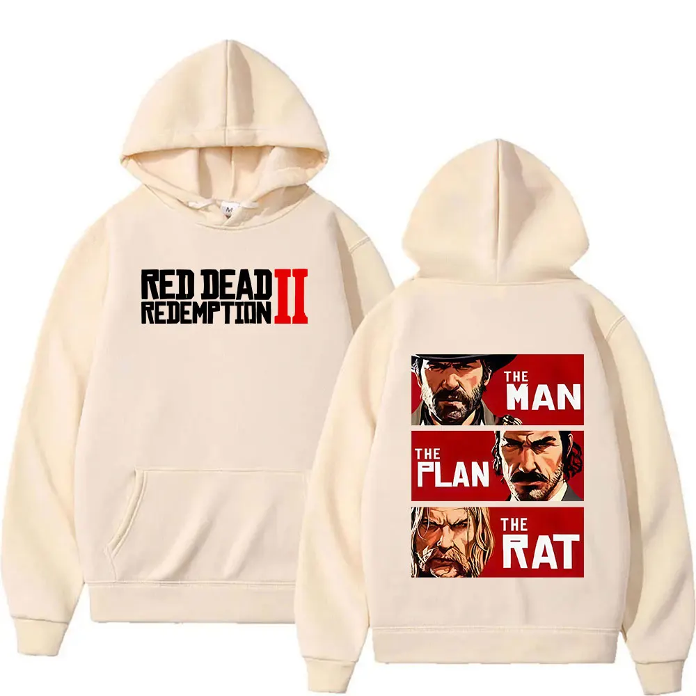 Red Dead Redemption 2 جرافيك هوديي للرجال كم طويل موضة المتضخم البلوز الصوف بلوفر أنيق هوديس الشارع الشهير