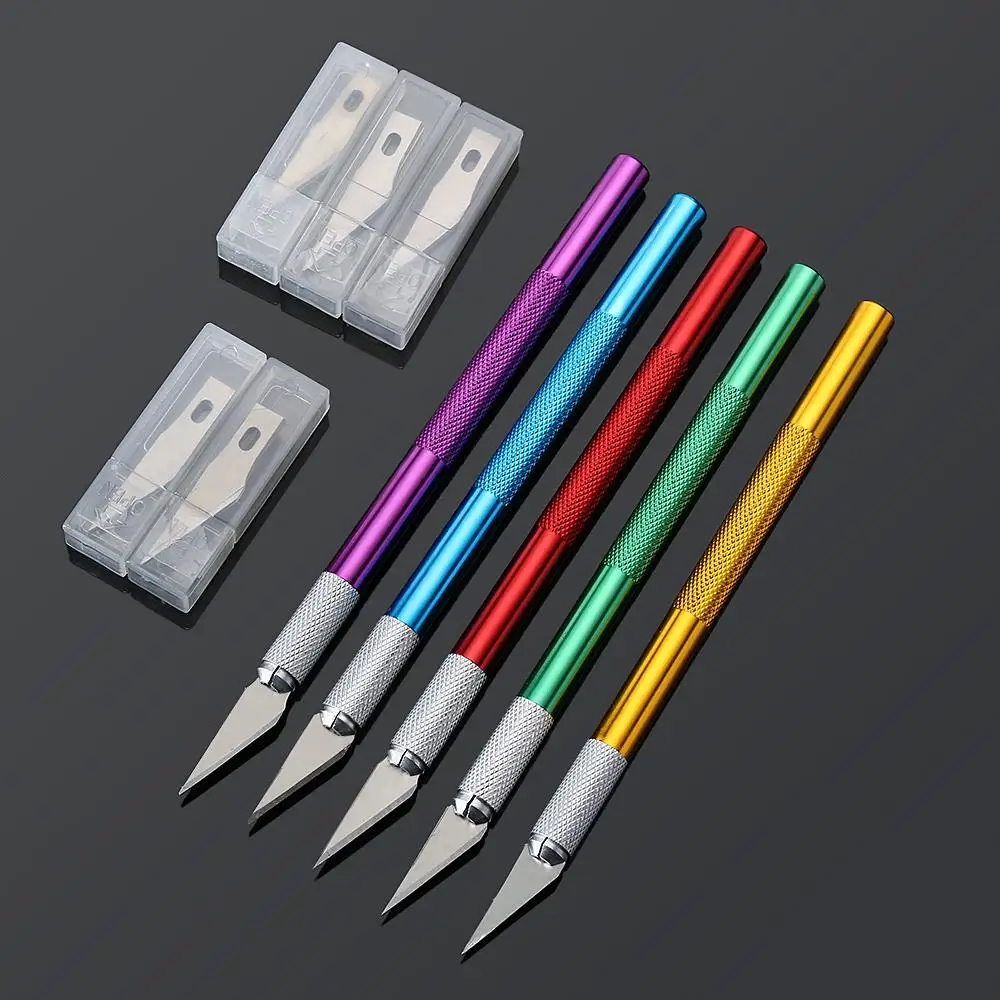 1 Set Metal Scalpel Engraving Cutter with 6pcs Blade Non-slip Knife Cake Fruit Sculpture Pastry Tools