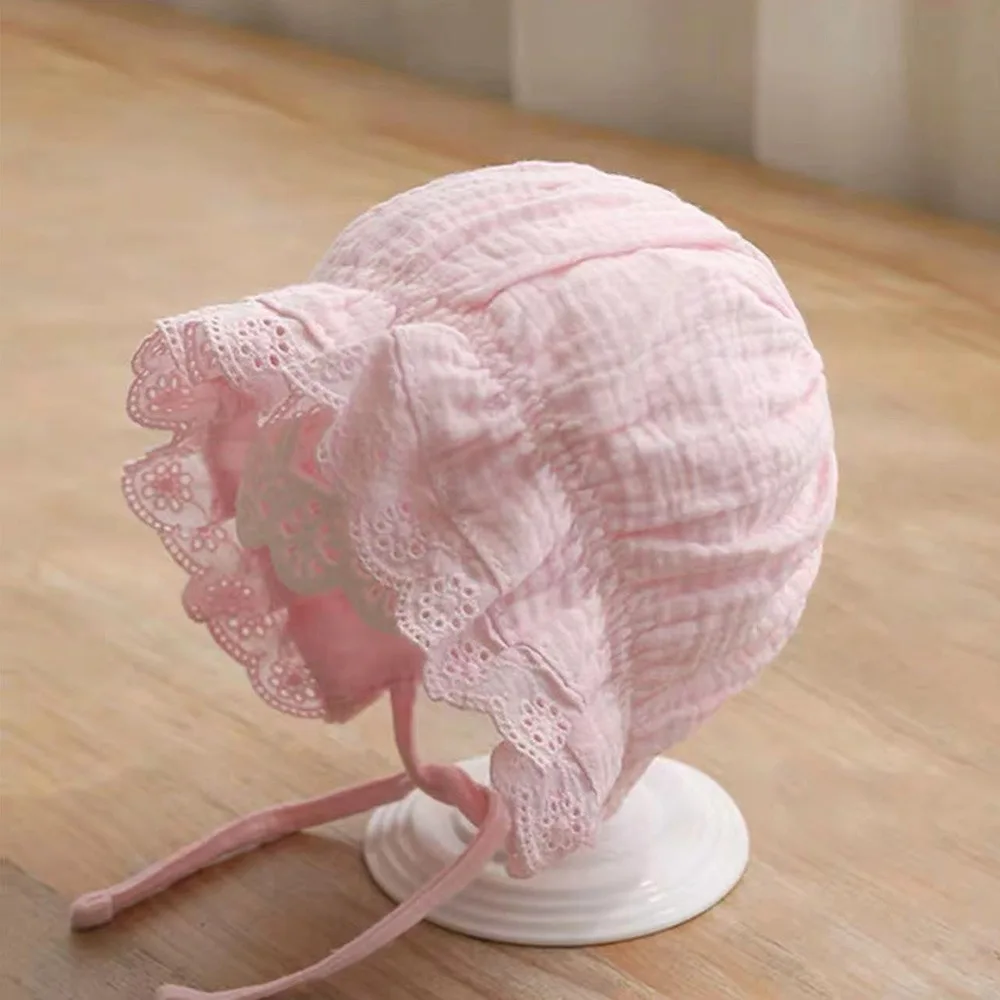 

Boys Girls Caps Soft Lace Ruffle Hat Breathable Cotton Lacing Cap Multiple Colors Sun Hat Newborn Baby