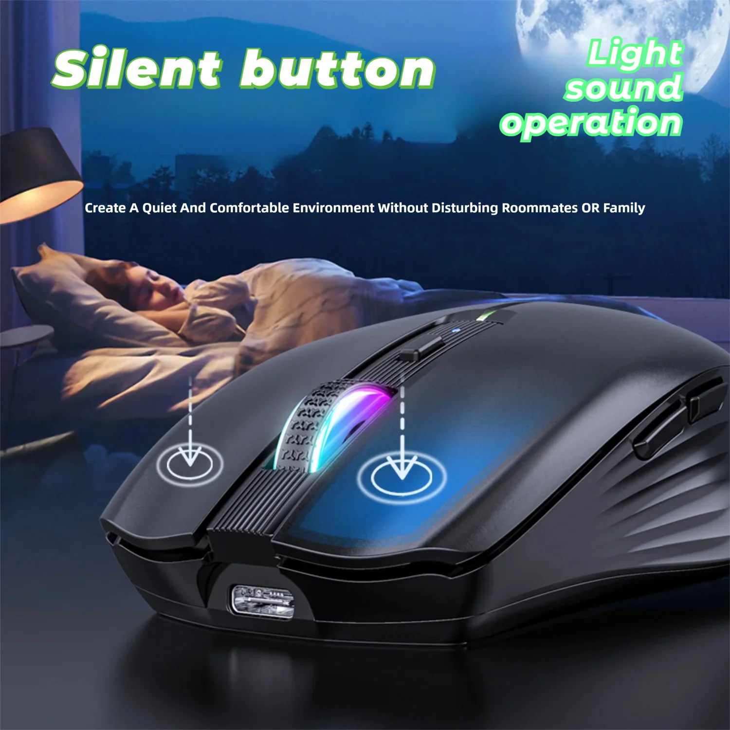 2.4G Bluetooth Mouse Tri-mode Wireless Mouse RGB Multi-colour Illuminated Type-C Rechargeable Mouse 6-Button  Silent Mouse
