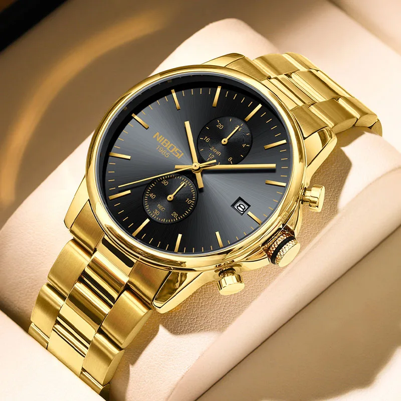 

NIBOSI Brand Luxury Chronograph Quartz Watch for Men Stainless Steel Waterproof Calendar Fashion Mens Watches Relogio Masculino