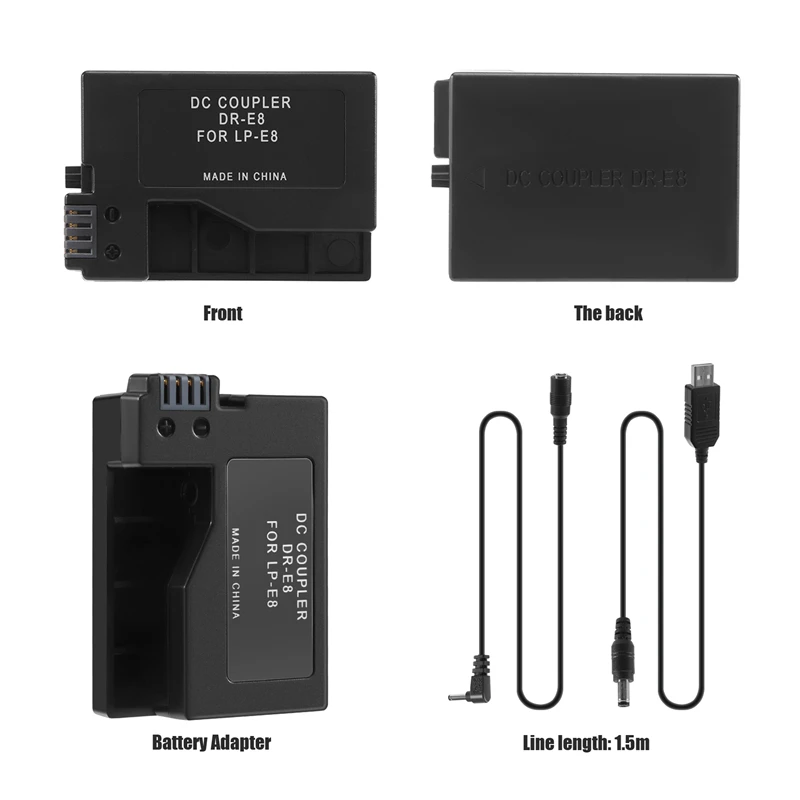 DR-E8 Dummy Battery With DC Power Bank USB Adapter Cable Replacement For LP-E8 For Canon EOS 550D 600D 650D 700D DSLR Cameras