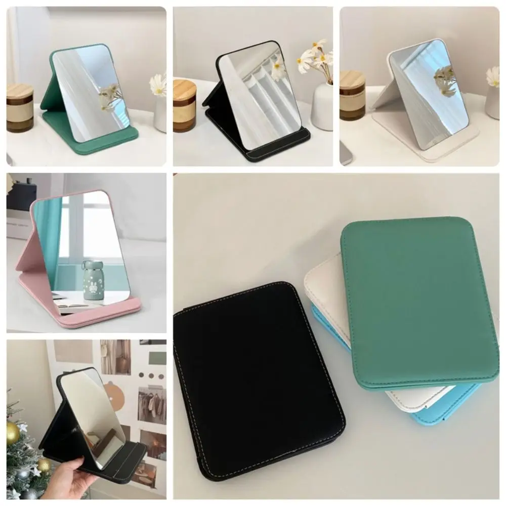 Simple Square Shape Desktop Vanity Mirror, Couro do plutônio, Espelho dobrável portátil, Espelho de maquiagem ajustável cosmético, Espelho de maquiagem