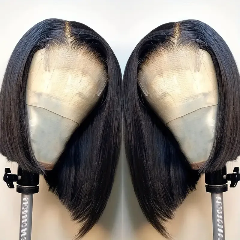 Wig Bob Lurus Warna Alami Wig Rambut Manusia Frontal Renda Transparan 13X4 Rambut Manusia Renda Depan 100% untuk Wanita dengan Rambut Bayi