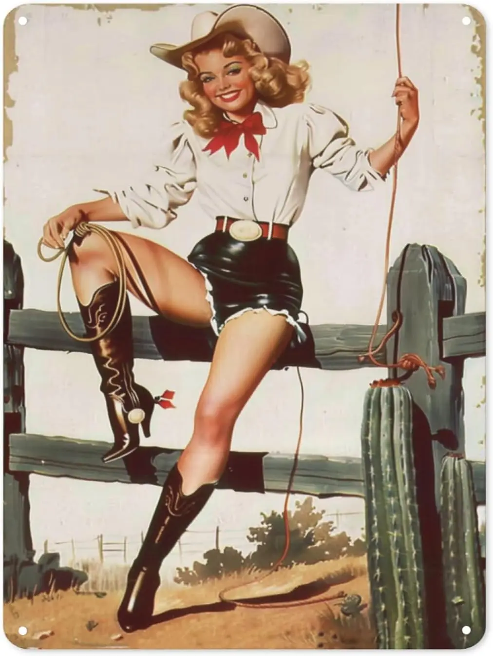 RYHUZIH Vintage Metall-Blechschilder Poster - Cowgirl - Wandkunst Dekoration für Zimmer Wanddekoration Retro Zuhause Büro Club Café Bar Badezimmer