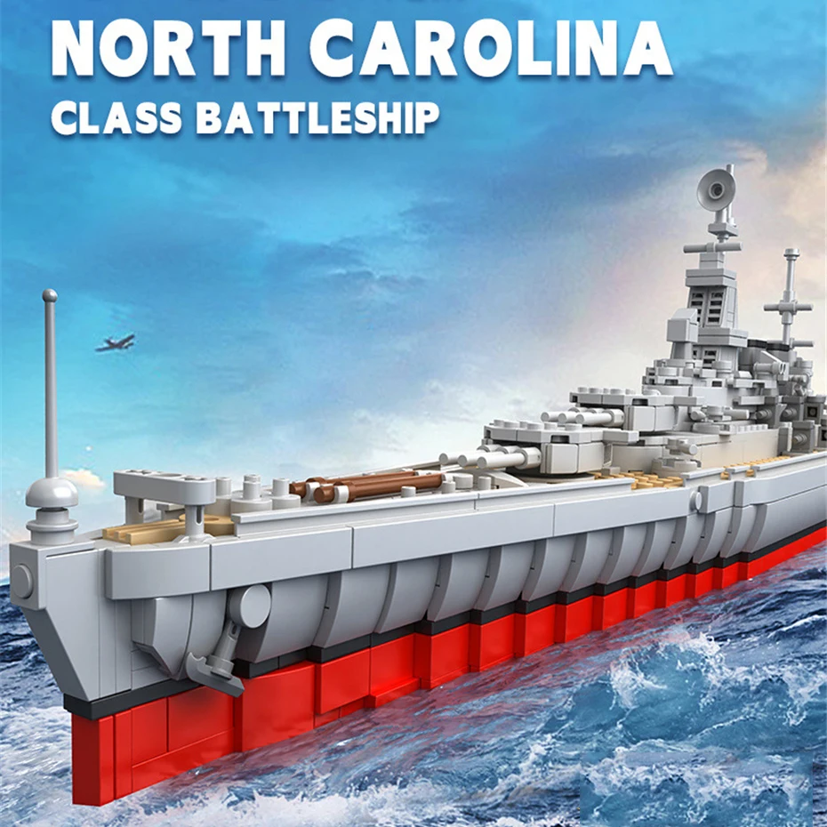 WW2 Warship Building Toys 1638pcs US North Carolina Class Battleship Building Blocks Miliary Bricks Construction Toys Gifts