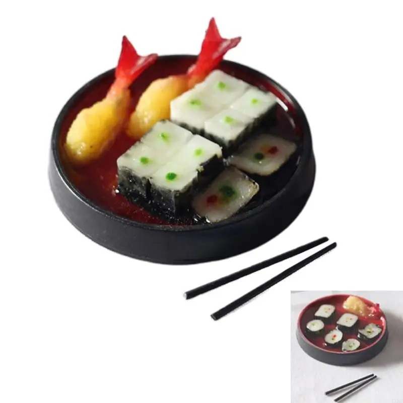 4XBD 1:12 Scale Toy Model Dollhouse Decoration Miniature Sushi Plate with Plate Shochu Chopsticks Children