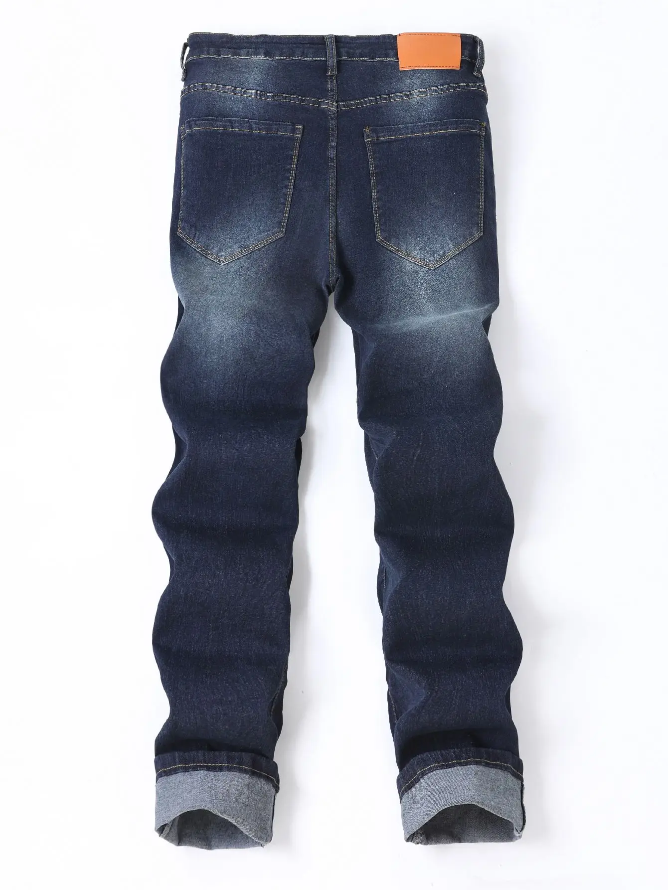Men's jeans with elastic holes, deep blue pants, multi craft design, slim fit men's pants, suitable for all seasons