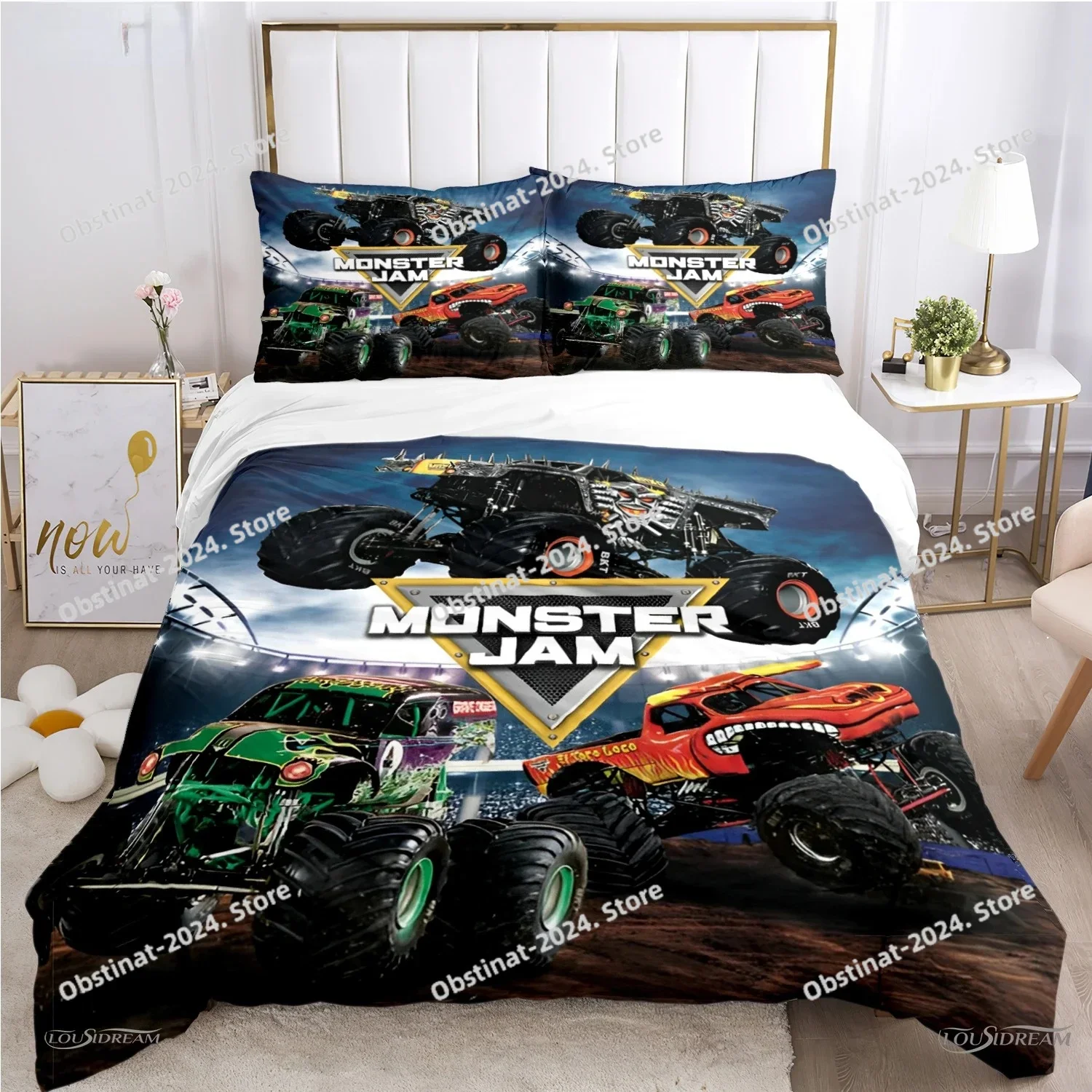 

Monster Truck Duvet Cover Catroon Monster Jam Bedding sets Soft Quilt Cover and Pillowcases for Teens SingleDoubleQueenKing