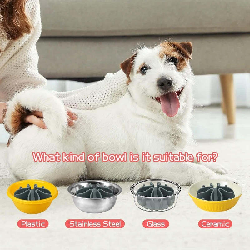 Slow Feeder Dog Bowls Insert-Silicone Slow Eating Bowl Pad With 51 Suction Cup For Small,Medium,O Slow Down Eating