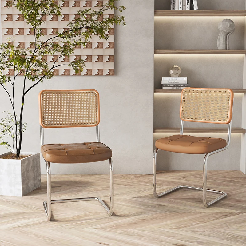 Mid-Century Modern Dining Chairs Solid Wood Rattan Dressing Stool Stylish Designer Chair for Cafe