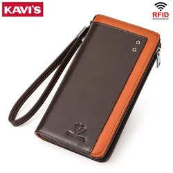 Genuine Leather Long Wallets for Women Fashion Phone Clutch Bag RFID Protect Credit Card Holder Travel Purse with Ziper Pocket