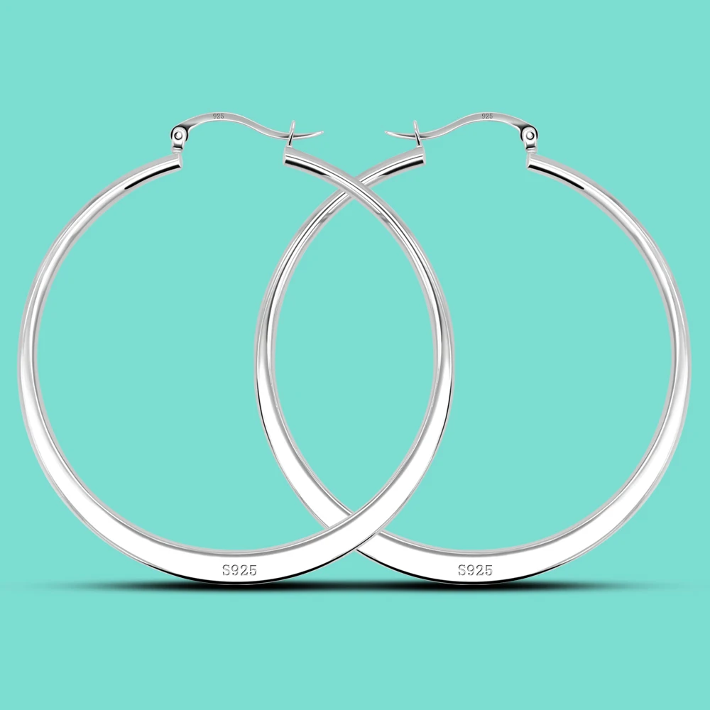 Big Circle 54MM Round 925 Sterling Silver Minimalist Hoop Earring for Women Bohemia Vintage Earring Ear Studs Charm Jewelry Gift