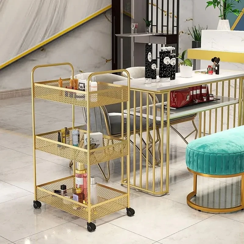 Minimalist Beauty Cart Trolley Storage Rack Wheels Barbershop Nail Salon Special Tool Cart Snack Storage Rack Kitchen Roll