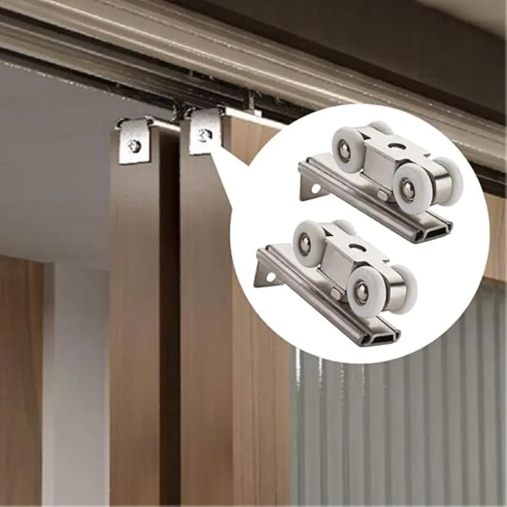 2pcs/set Sliding Door Roller Hardware Slide Doors Pulley 4 Wheels Home Room Wood Door Hanging Wheels Rail Track Pulley