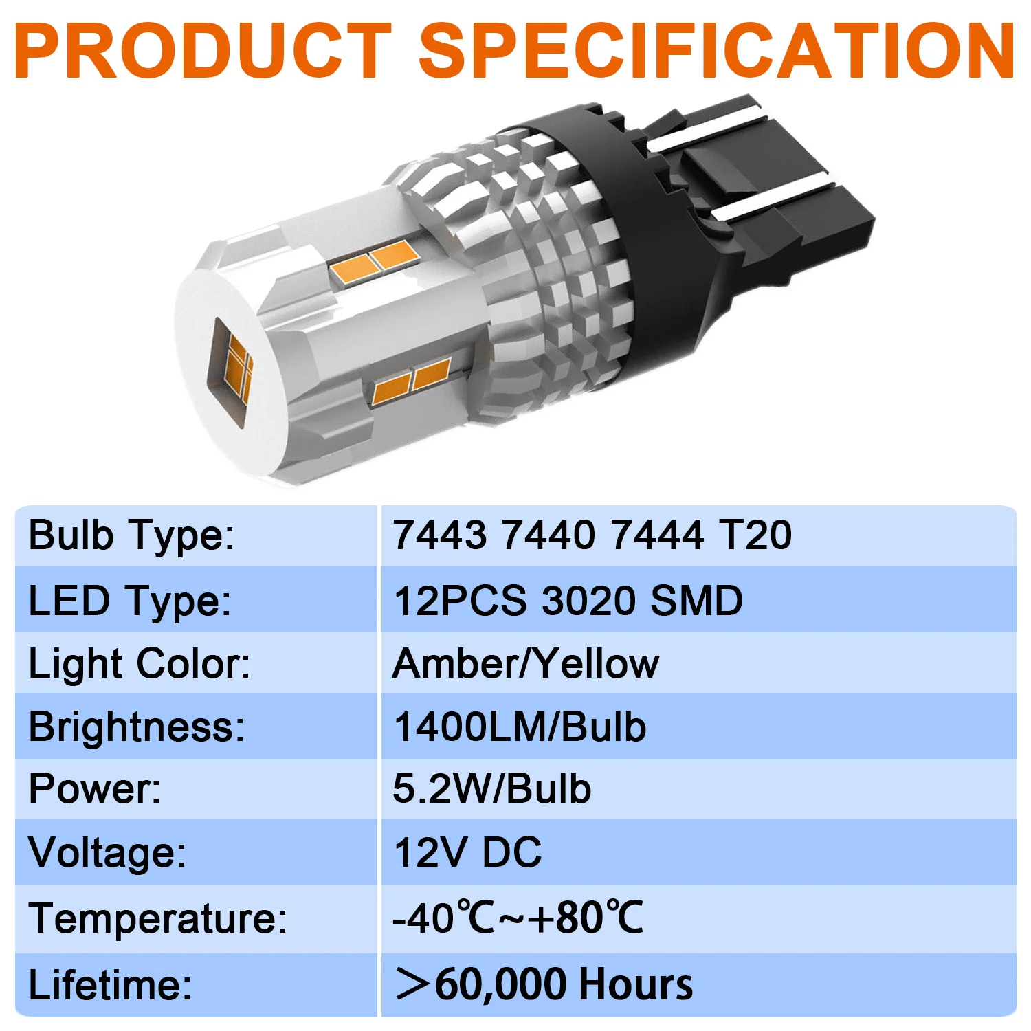 Winetis 2X 7443 7444 3000K Amber Yellow LED Bulbs Replace Front Rear Turn Signal Blinker Lights Canbus Error Free