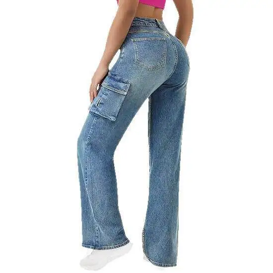 High Waist Straight Leg Casual Fashionable Multi-Pocket Slimming Jeans for Women Autumn Long Pants Seven-Quarter Sleeve view 5