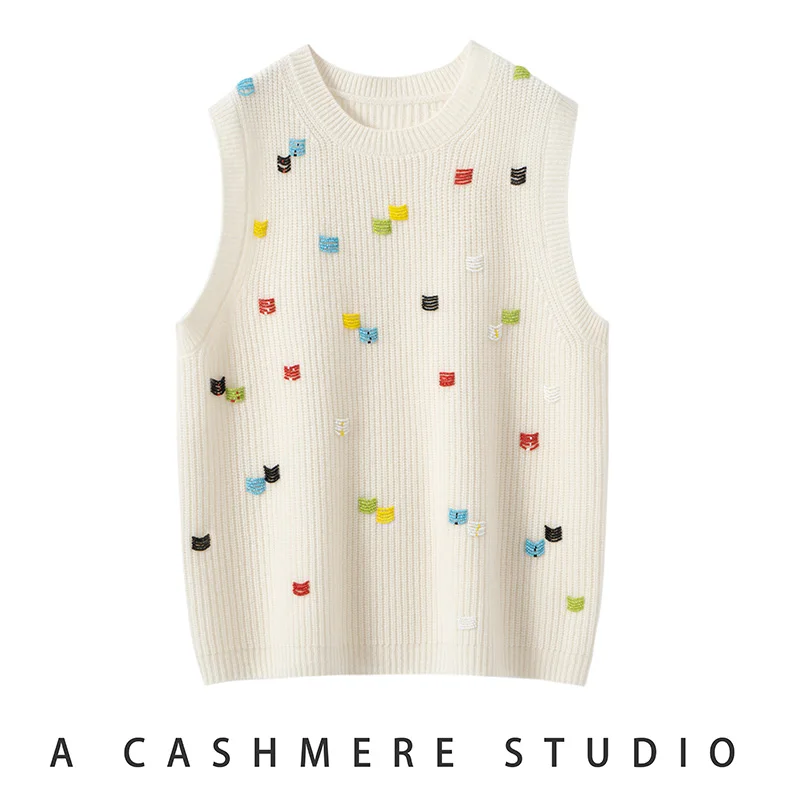 

Тяжелый вязаный свободный крой с вышивкой бисером, универсальный многослойный женский жилет-камерер для похудения, круглый Ne Svel