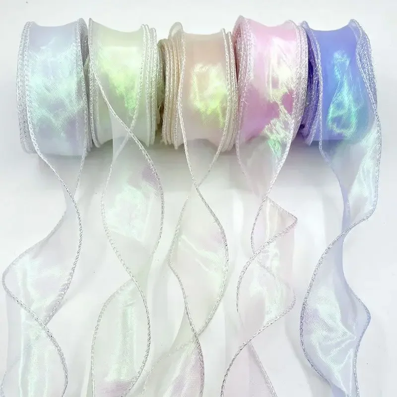 Fantasy Fish Tail Yarn Flower Art Packaging Gift Box Decorative Aurora Colorful Ribbon, DIY Apparel Sewing Supplies, 4cm * 9m