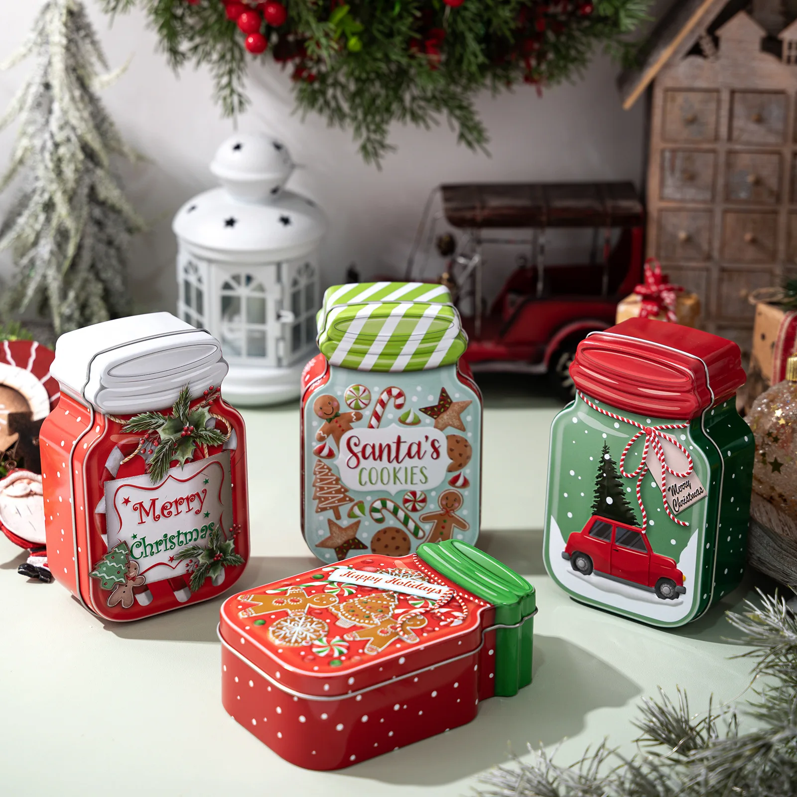 Christmas Tin Can Decorations Party Candy Box Decorative Items Festive Themed Ornament for Holiday Decorations
