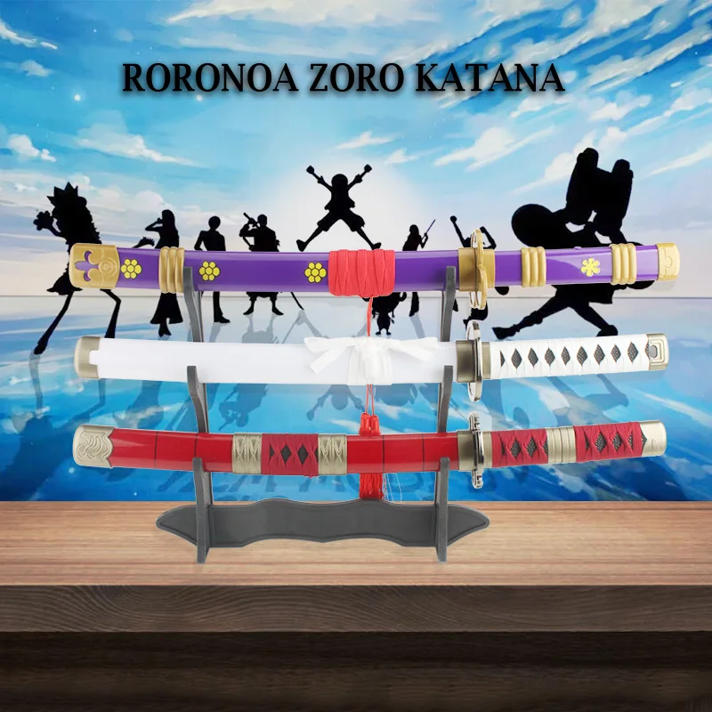 3 pezzi Anime Cosplay spade di legno 60CM/23.6 pollici Zoro Katana Cosplay spada di legno Enma viola modello originale