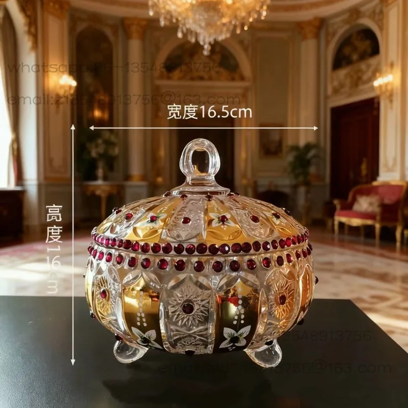 European retro crystal covered sugar tank hand-painted storage tank ruby decorative living room tea set
