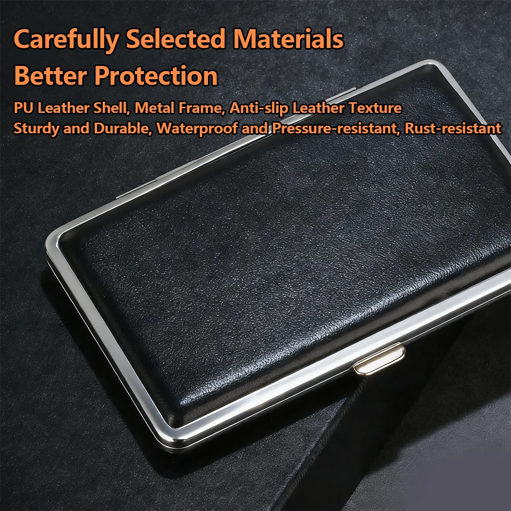 WITUSE WX Cigarette Case Brown Cigarette Box Case Holder Metal Leather Holds 12/14/18/20 Cigarettes