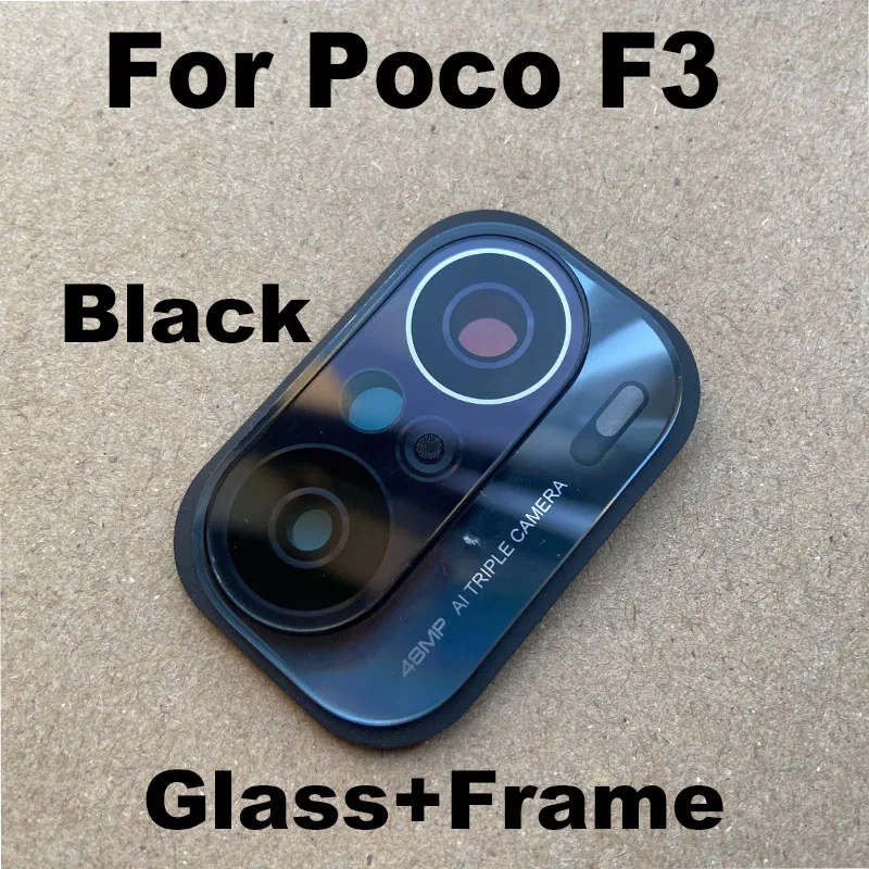 For Xiaomi Poco F3 Back Rear Camera Glass Lens With Cover Frame With Adhensive