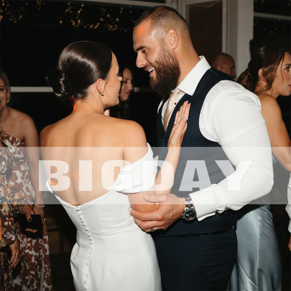 Vestido De novia corto moderno con cuello redondo, espalda abierta, hombros descubiertos, botones, vestido De novia hecho a medida, por encima De la rodilla