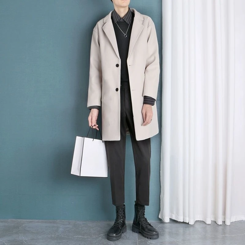 Gabardina de lana versátil inspirada en Hong Kong, abrigo largo para hombres con transición estacional de ajuste relajado ​