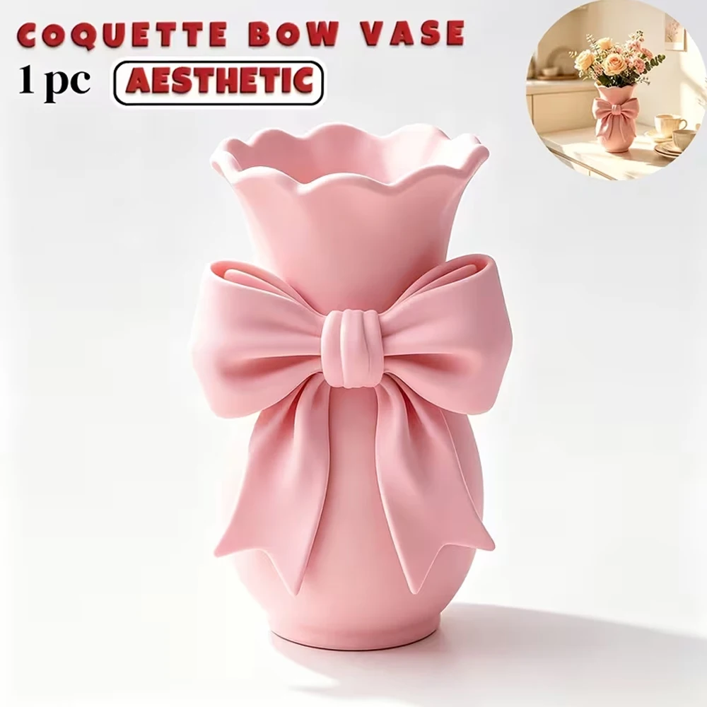 1 Piece of Playful Bowknot Vase, Aesthetic Decorative Vase, Elegant Tabletop Ornament, Cute Bowknot Design Centerpiece, Suitable for Romantic Home Decor on Dressing Tables, Bedrooms, and Living Rooms, Ideal Gift for Girls