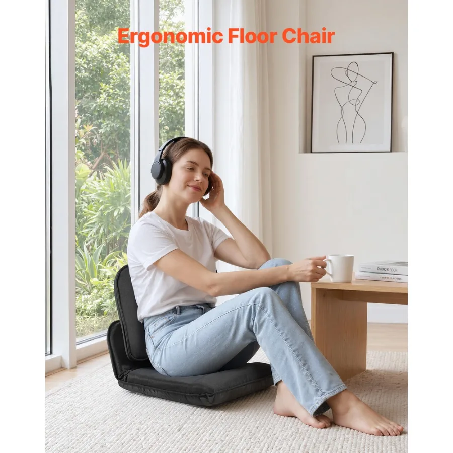 Floor Chair, 5 Adjustable Positions Folding Floor Gaming Chair With Ergonomic Back Support, Sturdy Metal Frame With Recycled Fo