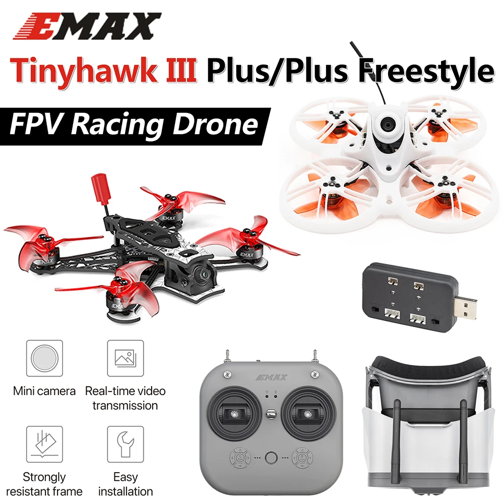 EMAX Tinyhawk III Plus/Plus Freestyle FPV Racing Drone Kit with E8 Transmitter