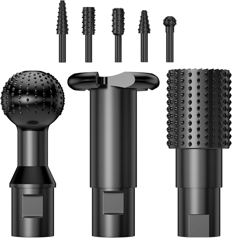 8-Piece Ball Gouge Rotary Burr Set for Wood Carving with 25mm 30mm 40mm Spherical Burrs and 1/4 inch Hex Shank