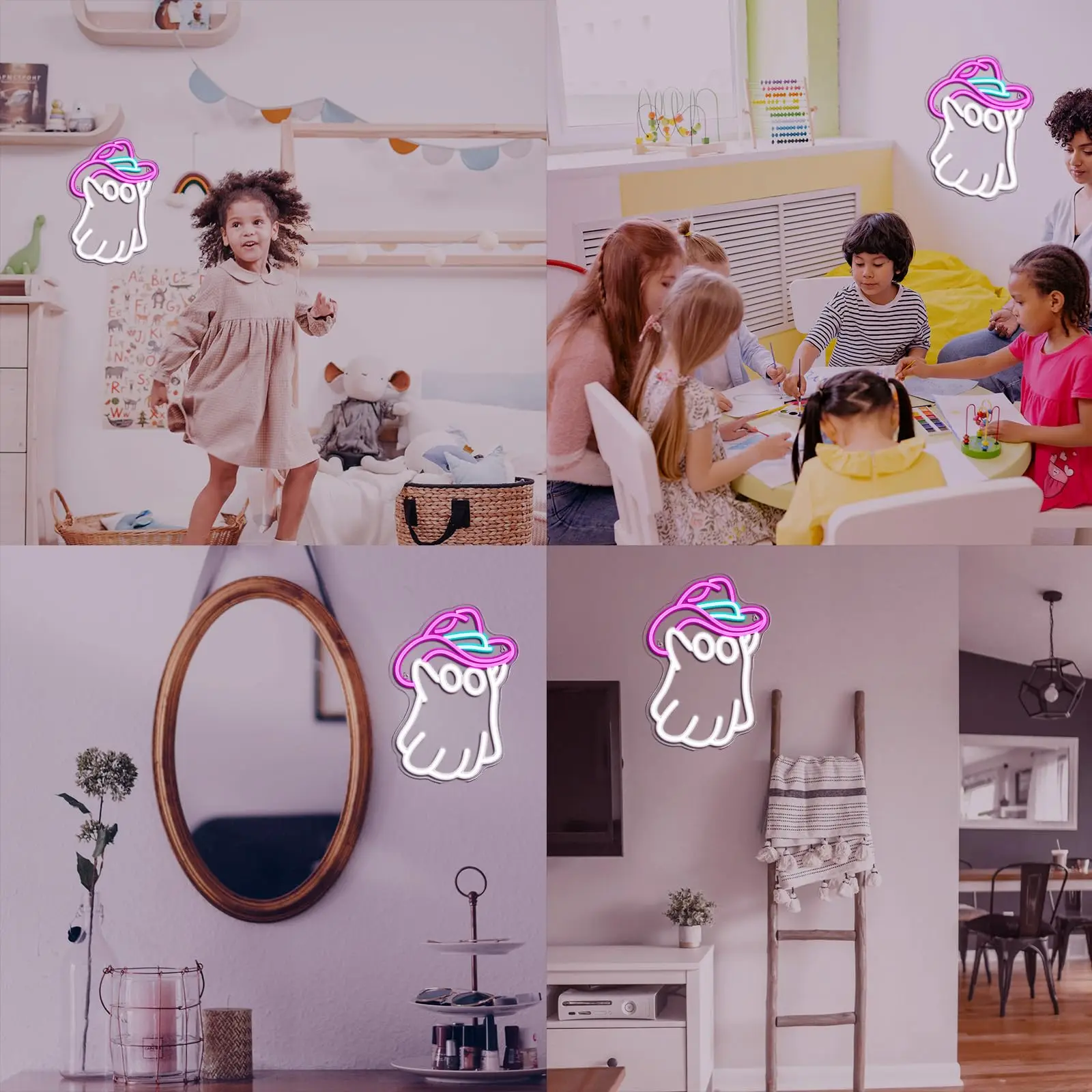 قبعة رعاة البقر شبح النيون تسجيل ل جدار ديكور هالوين النيون علامات تضيء علامات للأطفال غرفة نوم حفلة الفصول الدراسية زينة