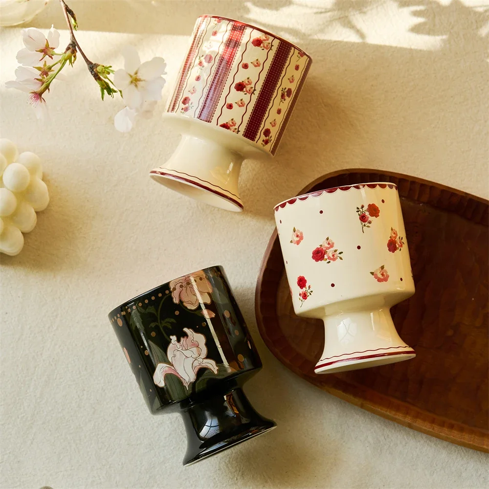 Romantic Rose Flower Ceramic Mug Dormitory Soaking Cup Household Kitchen Supplies Anti-Scalding Tall Coffee Cup 300ML