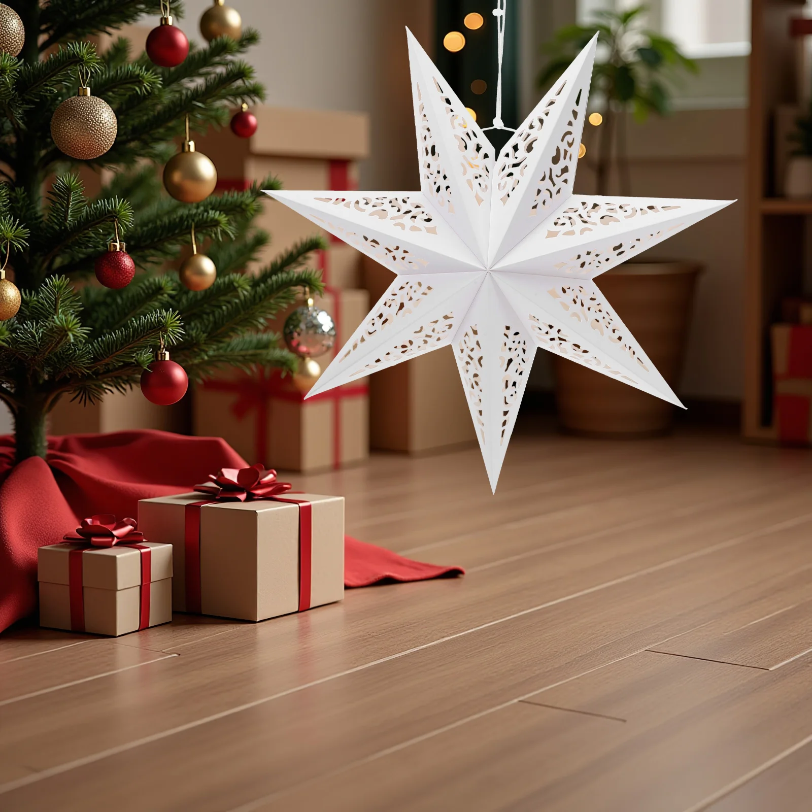 

3Pcs Foldable 7 Pointed Star Paper Lantern Christmas Hanging Lampshade Wedding Holiday Party Decoration Star Lampshade