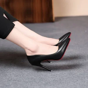 Soft leather pumps for women, high heels, female stylus, black, large size, sexy fashion, new, spring, 2022 6 Main Sales Women's Social Shoe - №3