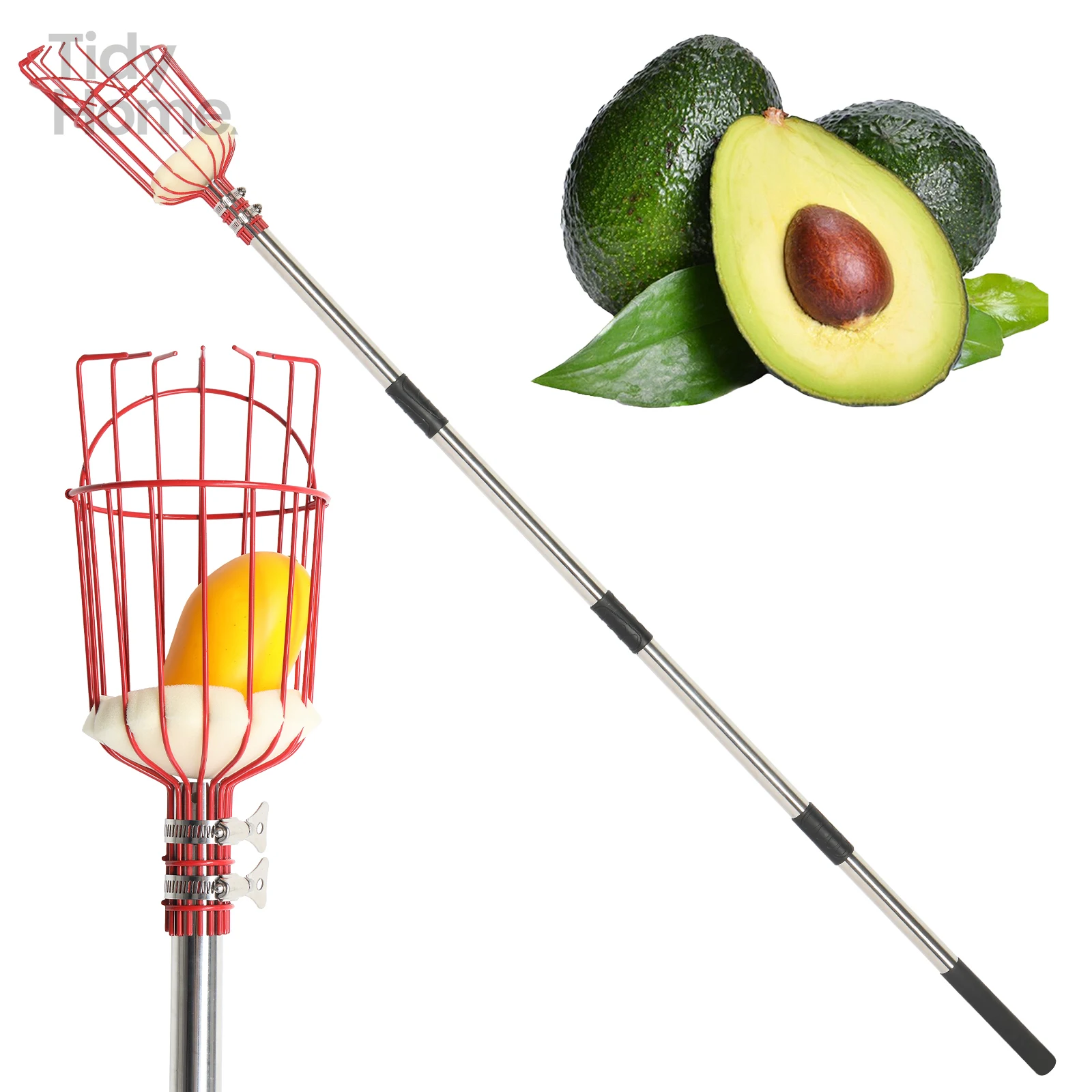 13FT Fruit Picker Tool, Stainless Steel Adjustable Fruit Picker with Basket, Mango, Fig, Acorn, Pear, Pomelo, Lemon Picker