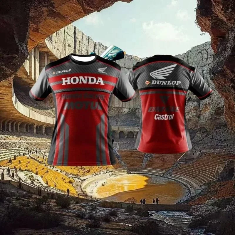 

2025 Новая мужская быстросохнущая футболка Honda с принтом мотоциклетного локомотива с короткими рукавами, удобная повседневная дышащая футболка