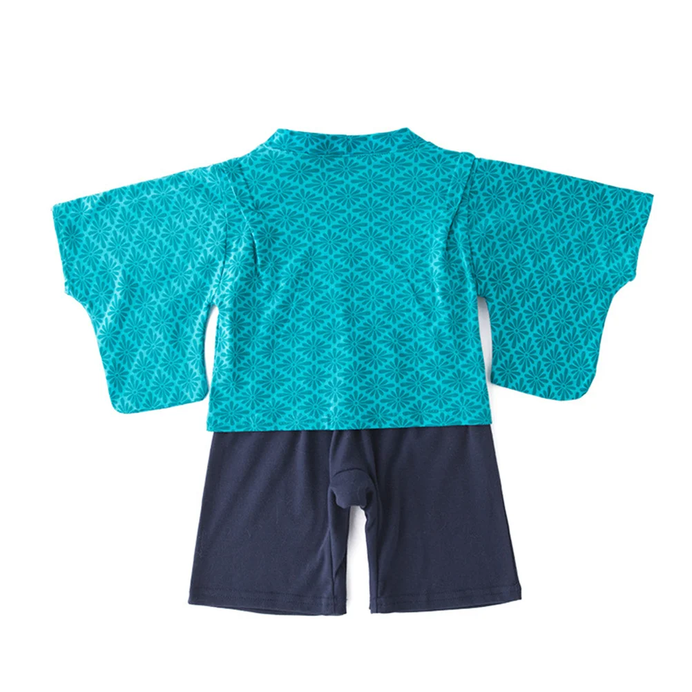 

Long Sleeve Baby Romper Cotton Kimono Design Breathable Infant Jumpsuit for Boys 3 to 6 Months Floor Walking Playing Sleeping