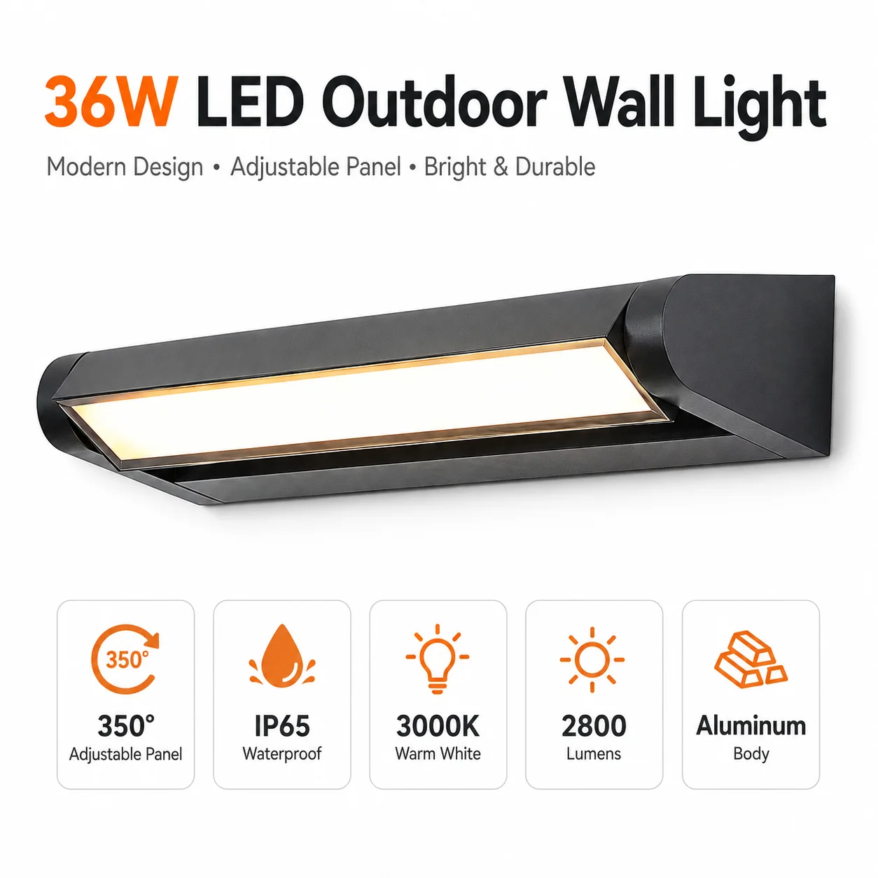 Blossom 36W COB LED Außenwandleuchte 350 °   Schwenkbare IP65 Wasserdichte Wandleuchte aus Reinem Aluminium, 3000K Warmweiß, 2800LM, Energieklasse F, für Innen- und Außenbereich, Garten, Balkon,