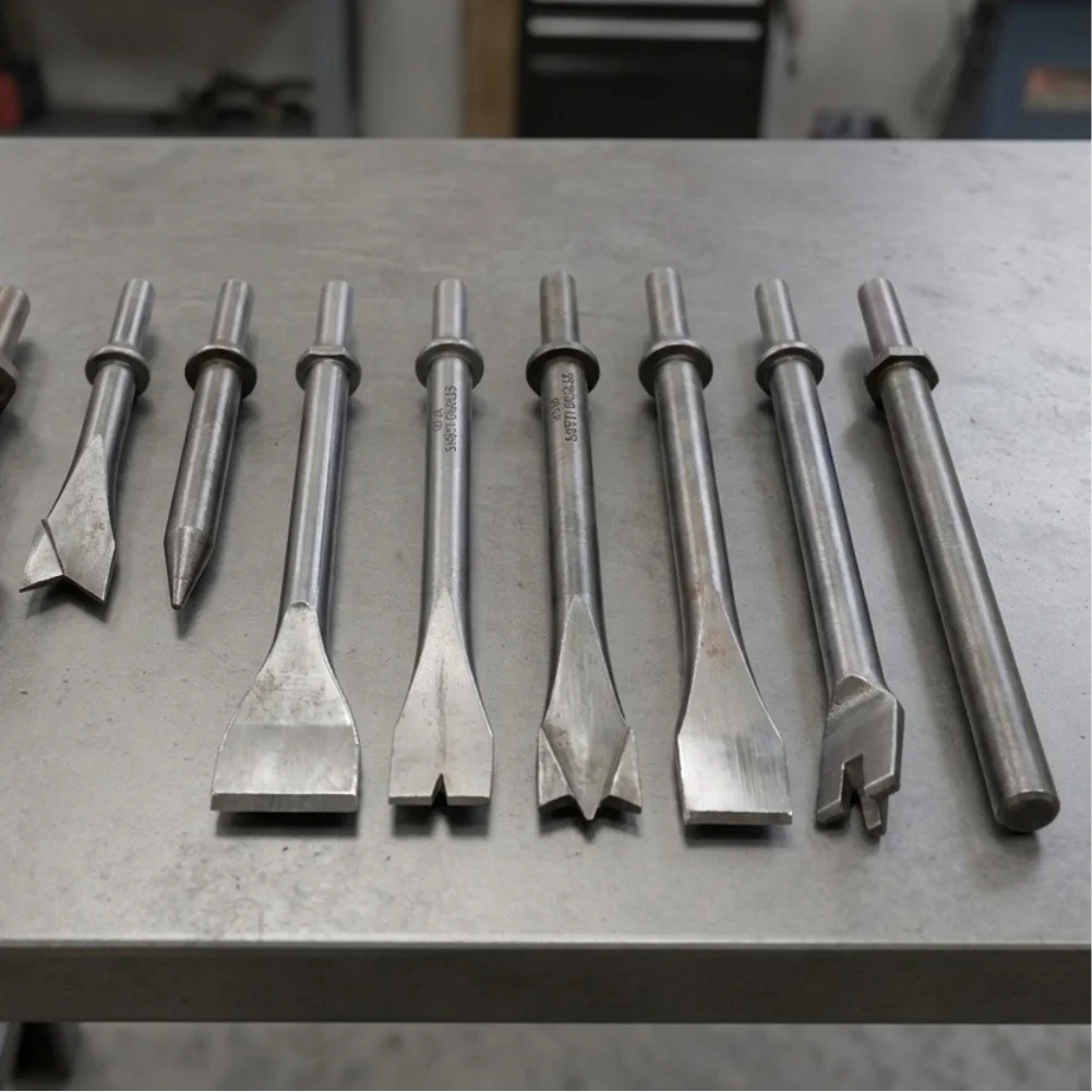 9-Piece Pneumatic For Air Hammer Chisel Set with 0.401 Inch Shank for Automotive RepFor Air Demolition and Workshop Use