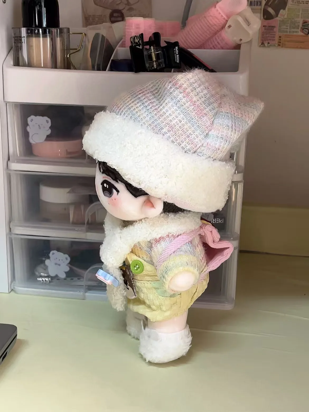 20cm Kawaii Love And Deepspace Idol Doll Clothes New winter kawaii plush suit sweater pants scarf hat and bag decorative