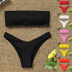 Sexy Bikini Swimwear Women Swimsuit 2023 Solid Brazilian Bikini Set Tube Top Padded Bathing Suit Female Summer Beach Wear