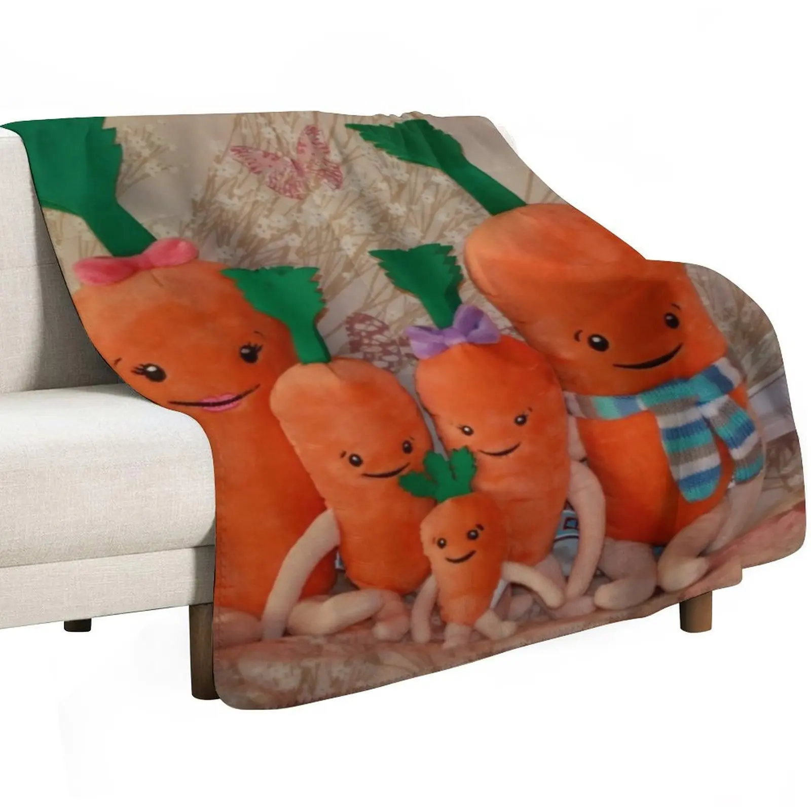 عائلة الجزر (كين، كاتي، شاردونيه، جاسبر آند بيبي جزر)، بطانية رمي للأريكة، بطانية منقوشة على شكل سرير أشعث رفيع للأطفال