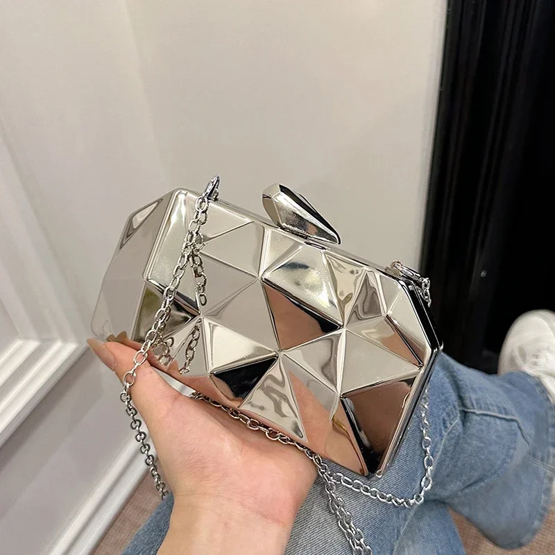 

Chain Three-dimensional Rhombus Hasp Metallic Color Individuality Shoulder Bag PVC Crossbody Bag 2024 Hot Sale Bags for Women