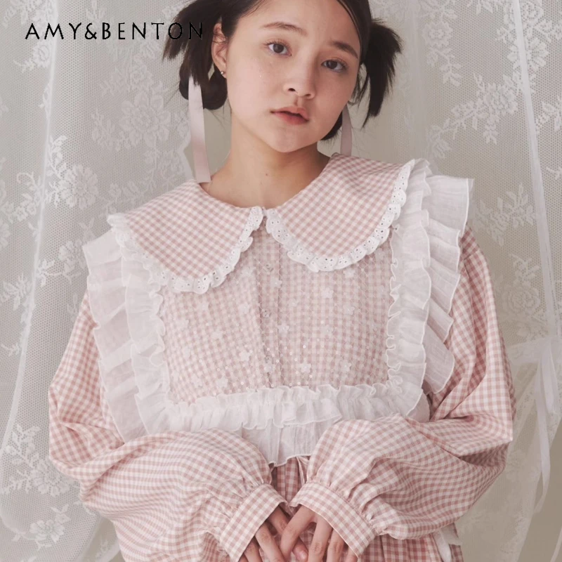 

Japanese Design Shiny Flower Print Two-Piece Women's clothing Spring Autumn Lace Hollow Out Versatile Pullover Waistcoat Ladies