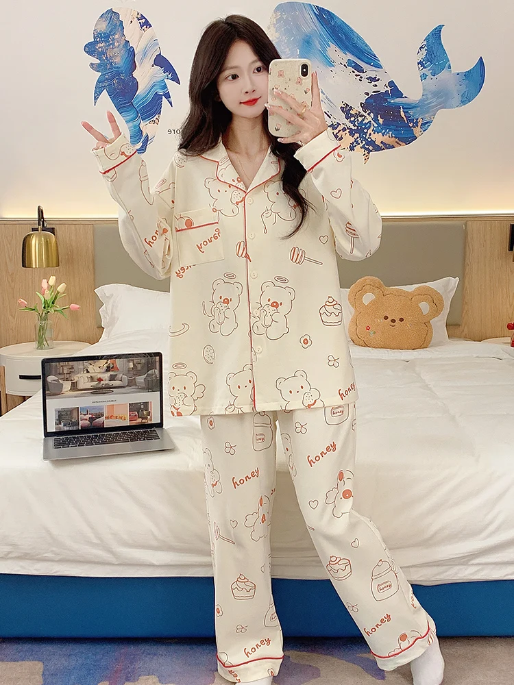 

Пижамные комплекты, мягкие женские пижамы на четыре сезона из полиэстера в корейском стиле, пригодные для стирки, простые в уходе, женская домашняя одежда, универсальные, практичные, простые, унисекс.